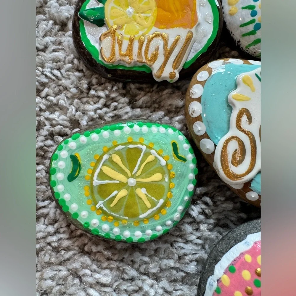 Colorful Lemonade Party Stones Handmade Painted Rocks | Lemon & Citrus Theme